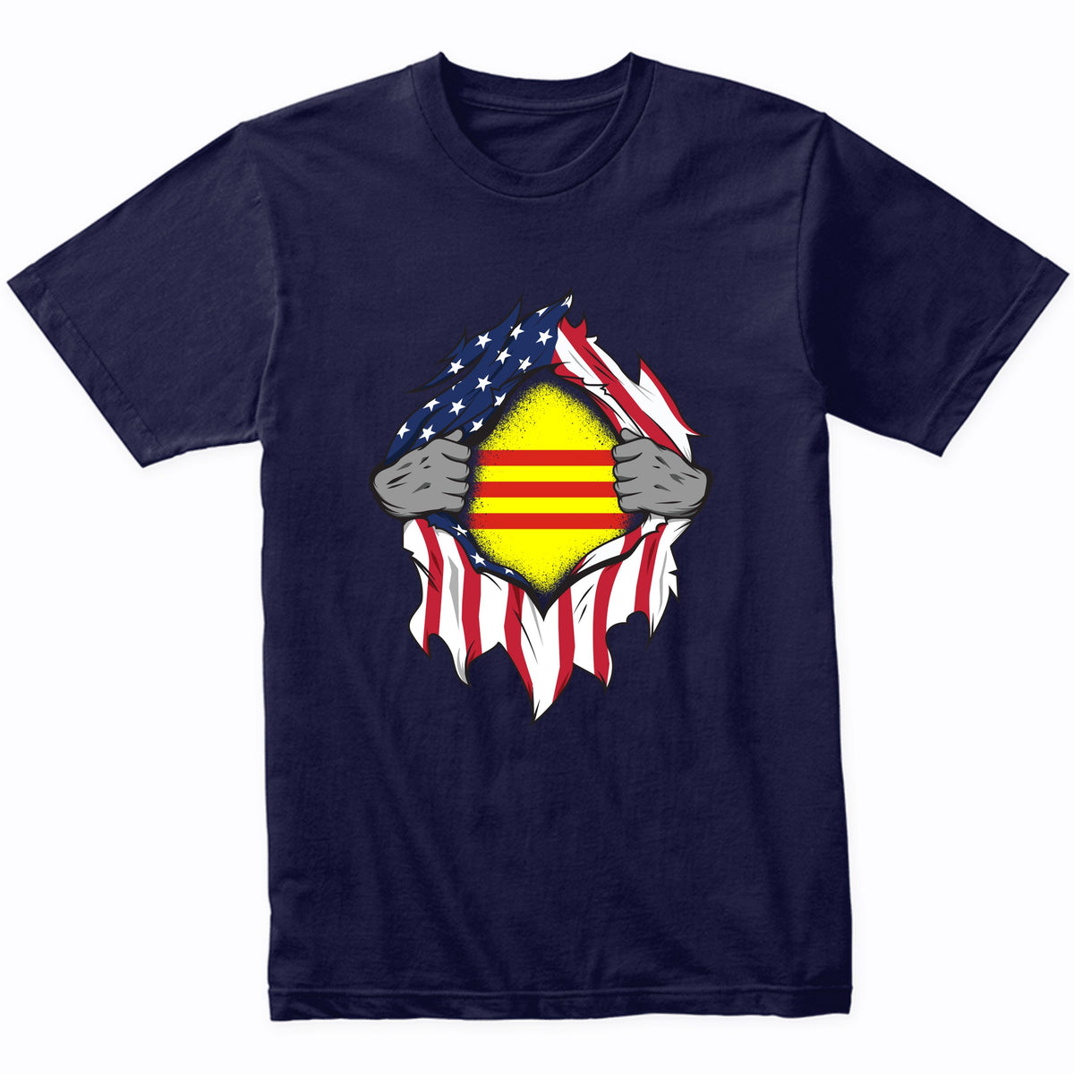 Vietnamese American Flags Hands Ripping Flag on Chest T-Shirt