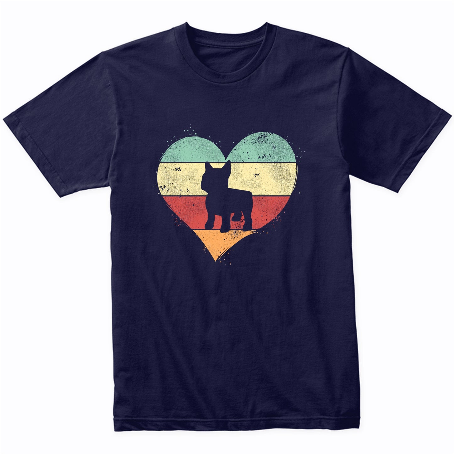 Retro Heart French Bulldog Dog Breed Silhouette Dog Owner Love T-Shirt