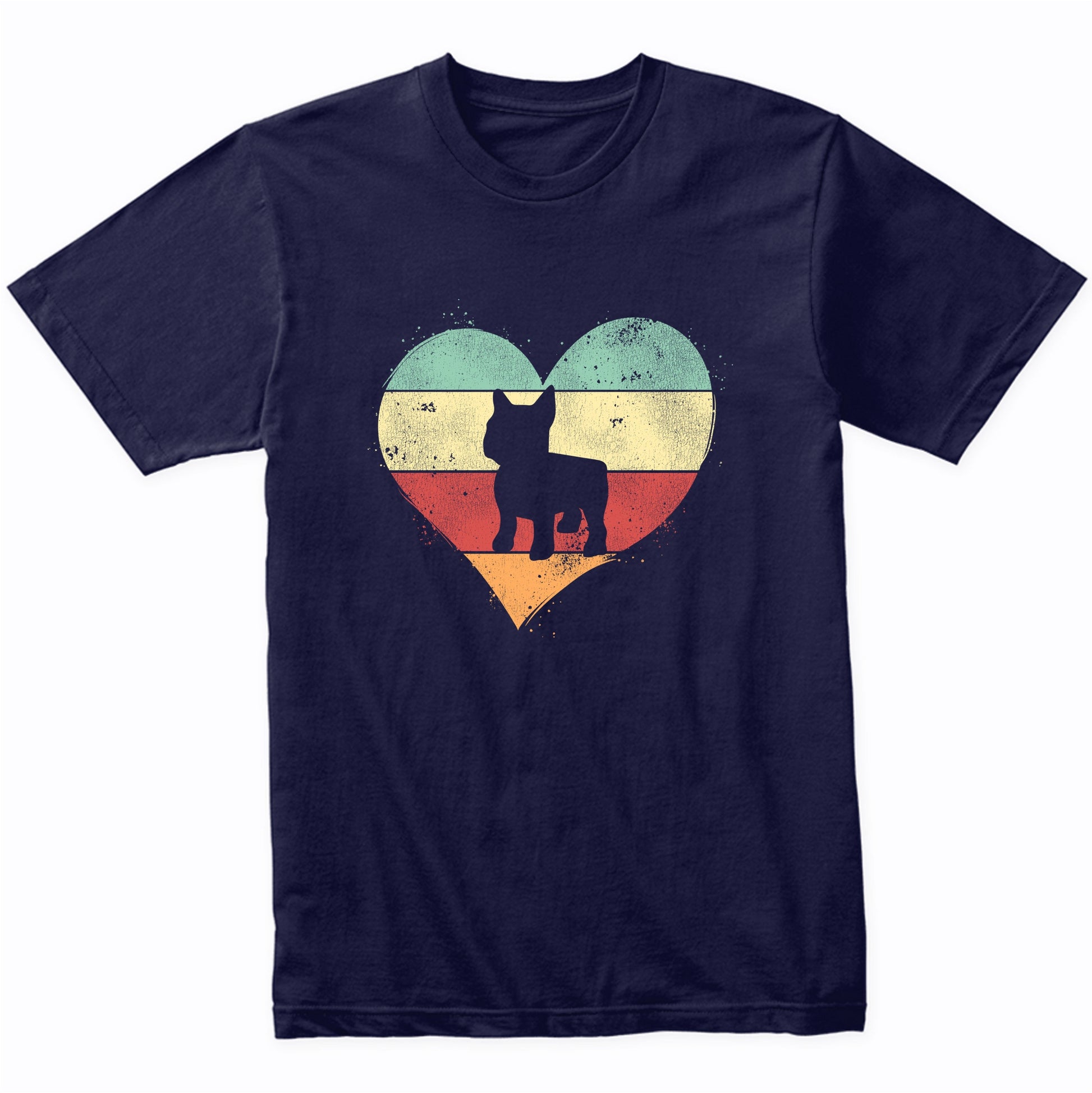 Retro Heart French Bulldog Dog Breed Silhouette Dog Owner Love T-Shirt