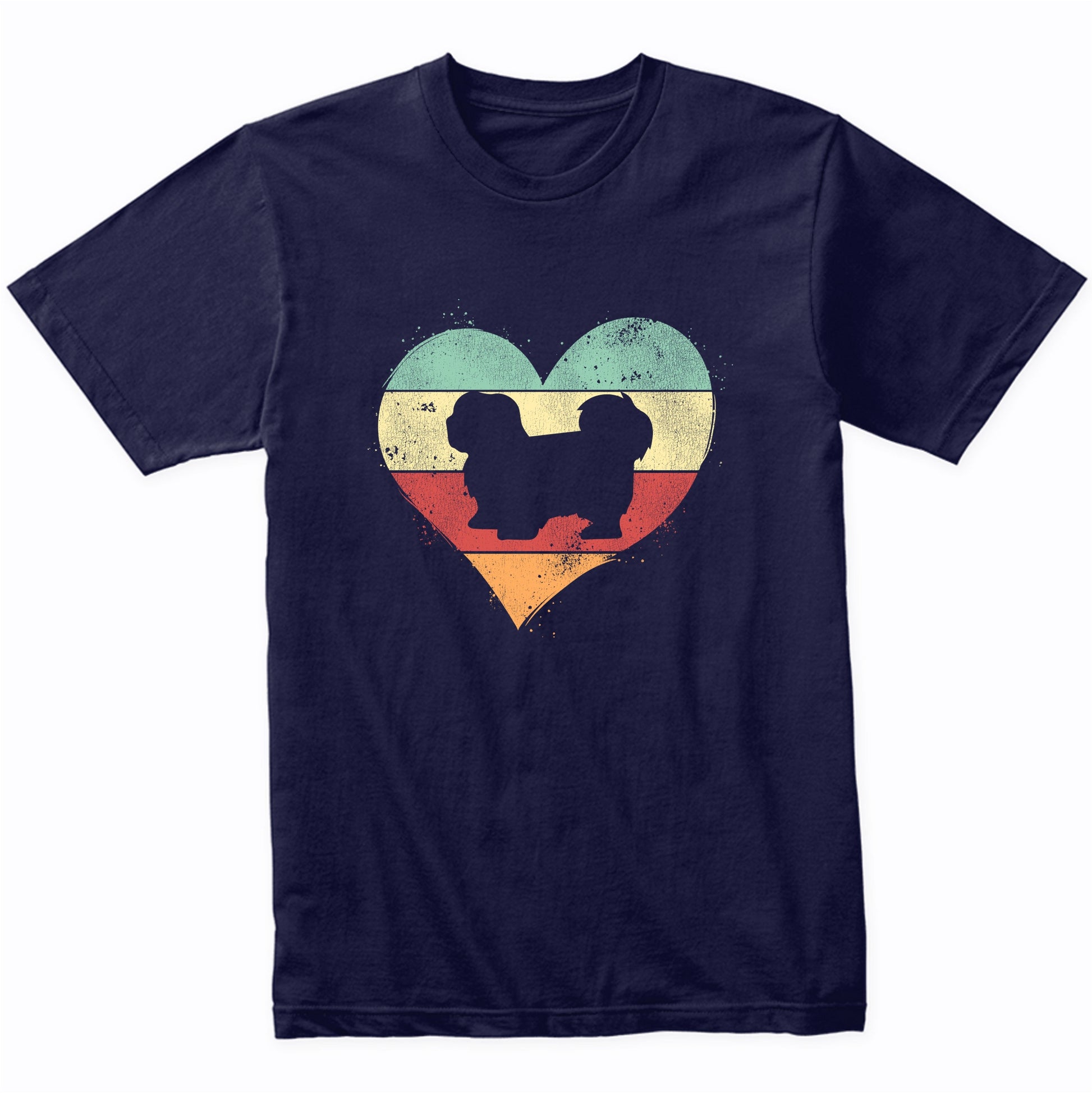Retro Heart Lhasa Apso Dog Breed Silhouette Dog Owner Love T-Shirt