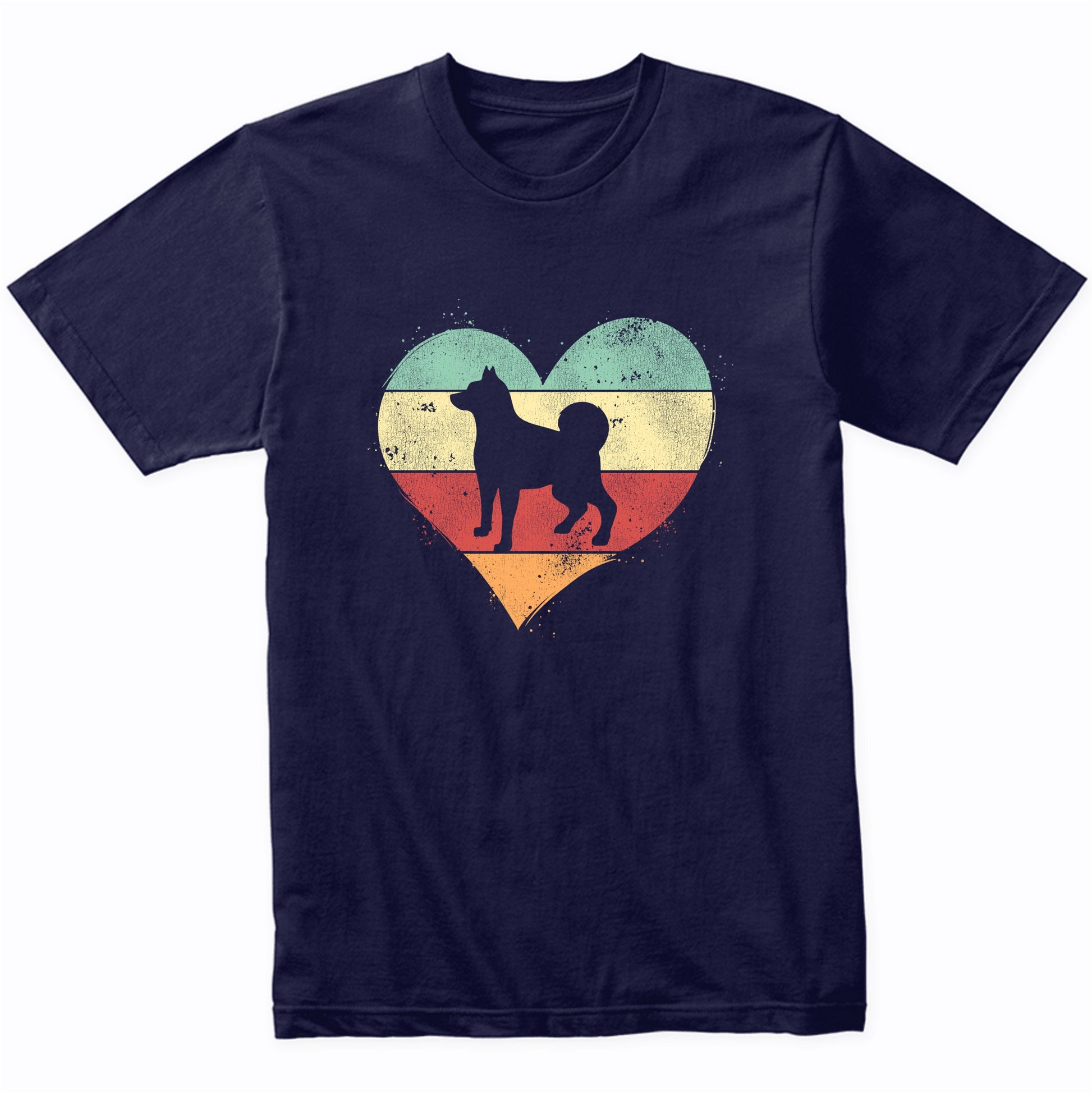Retro Heart Norwegian Elkhound Dog Breed Silhouette Dog Owner Love T-Shirt