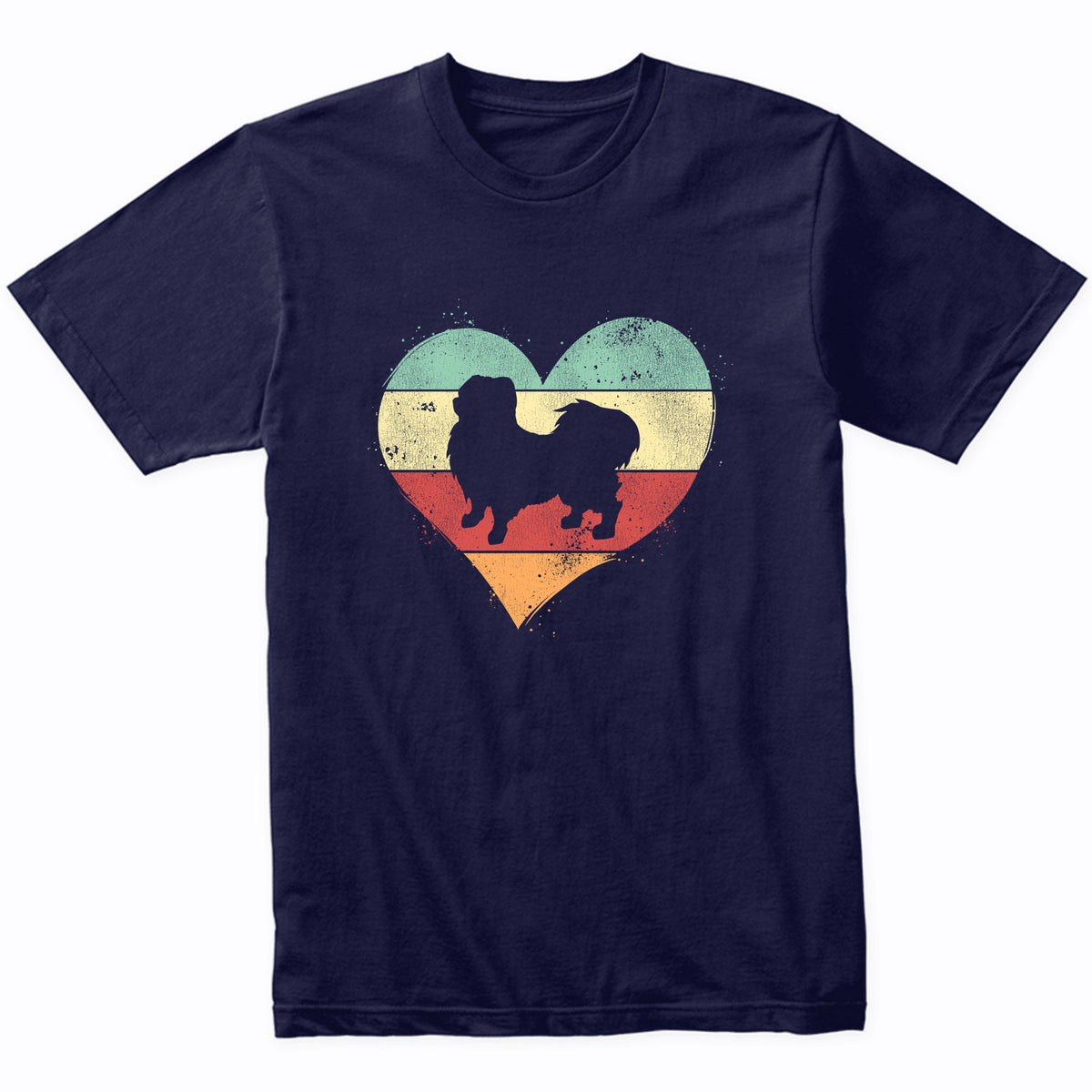 Retro Heart Pekingese Dog Breed Silhouette Dog Owner Love T-Shirt