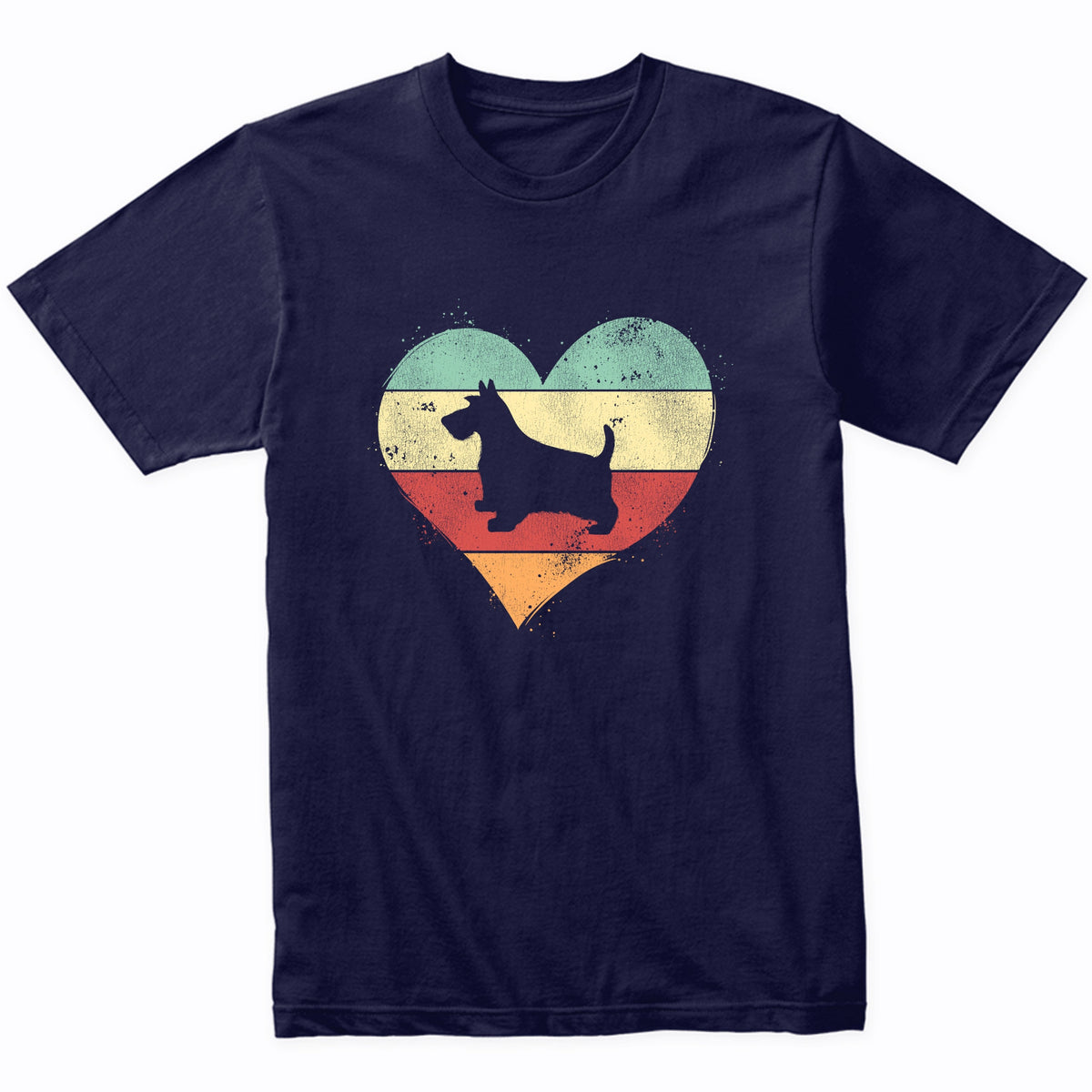 Retro Heart Scottish Terrier Dog Breed Silhouette Dog Owner Love T-Shirt