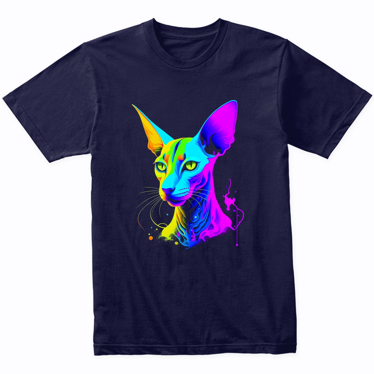 Colorful Bright Oriental Shorthair Cat Psychedelic Cat Art T-Shirt