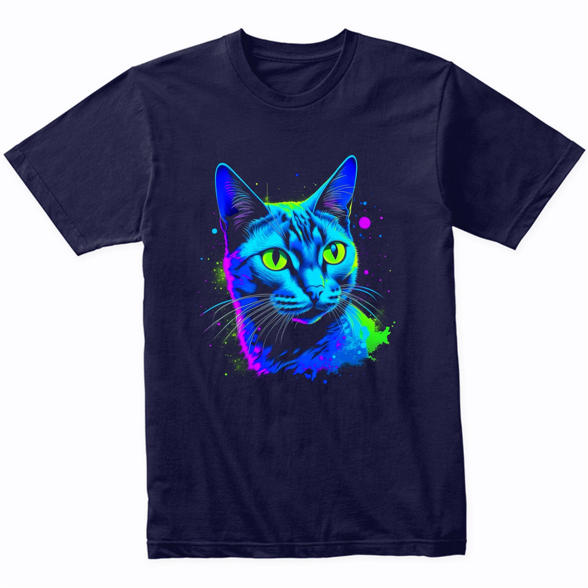 Colorful Bright Russian Blue Cat Vibrant Psychedelic Cat Art T-Shirt