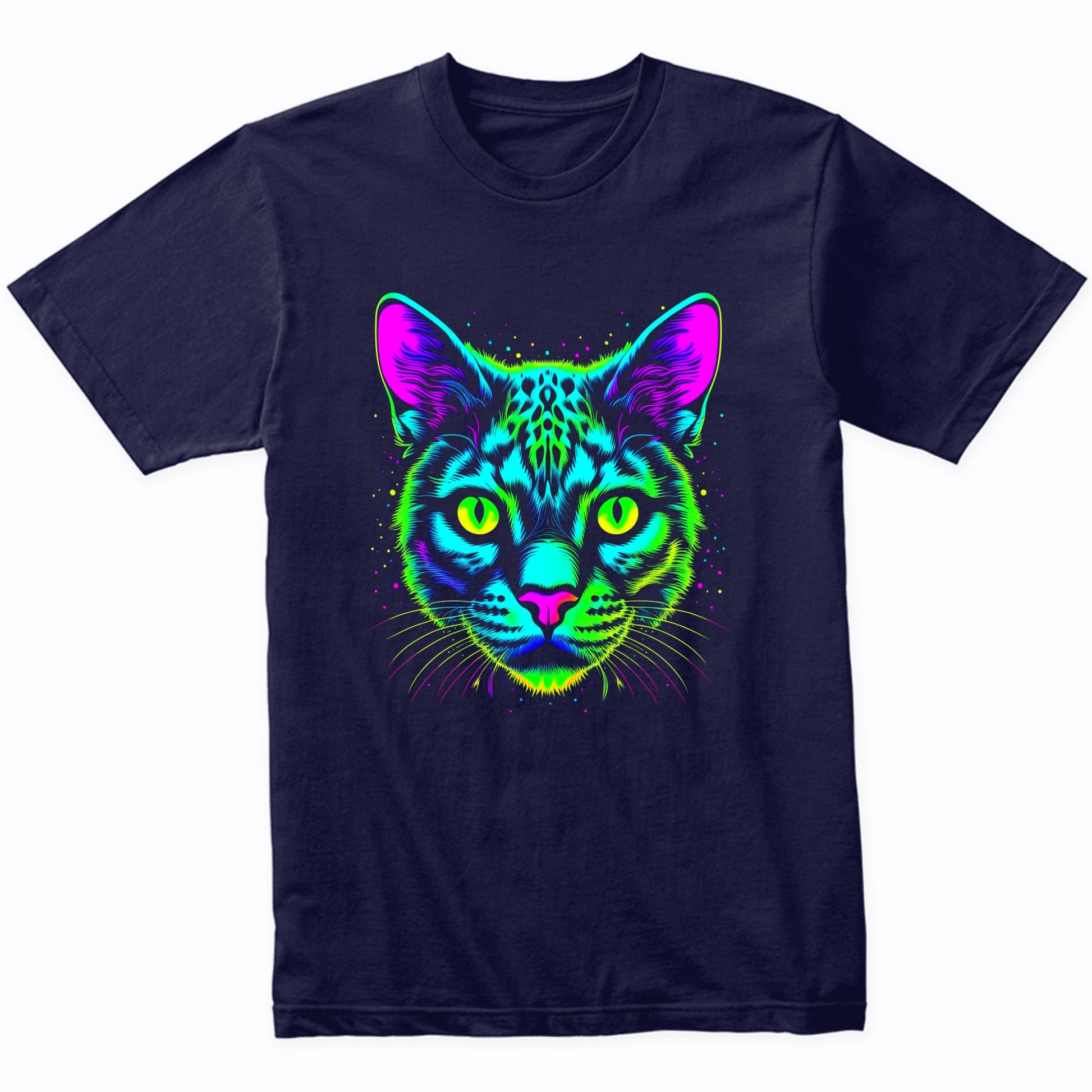 Colorful Bright Savannah Cat Vibrant Psychedelic Cat Art T-Shirt