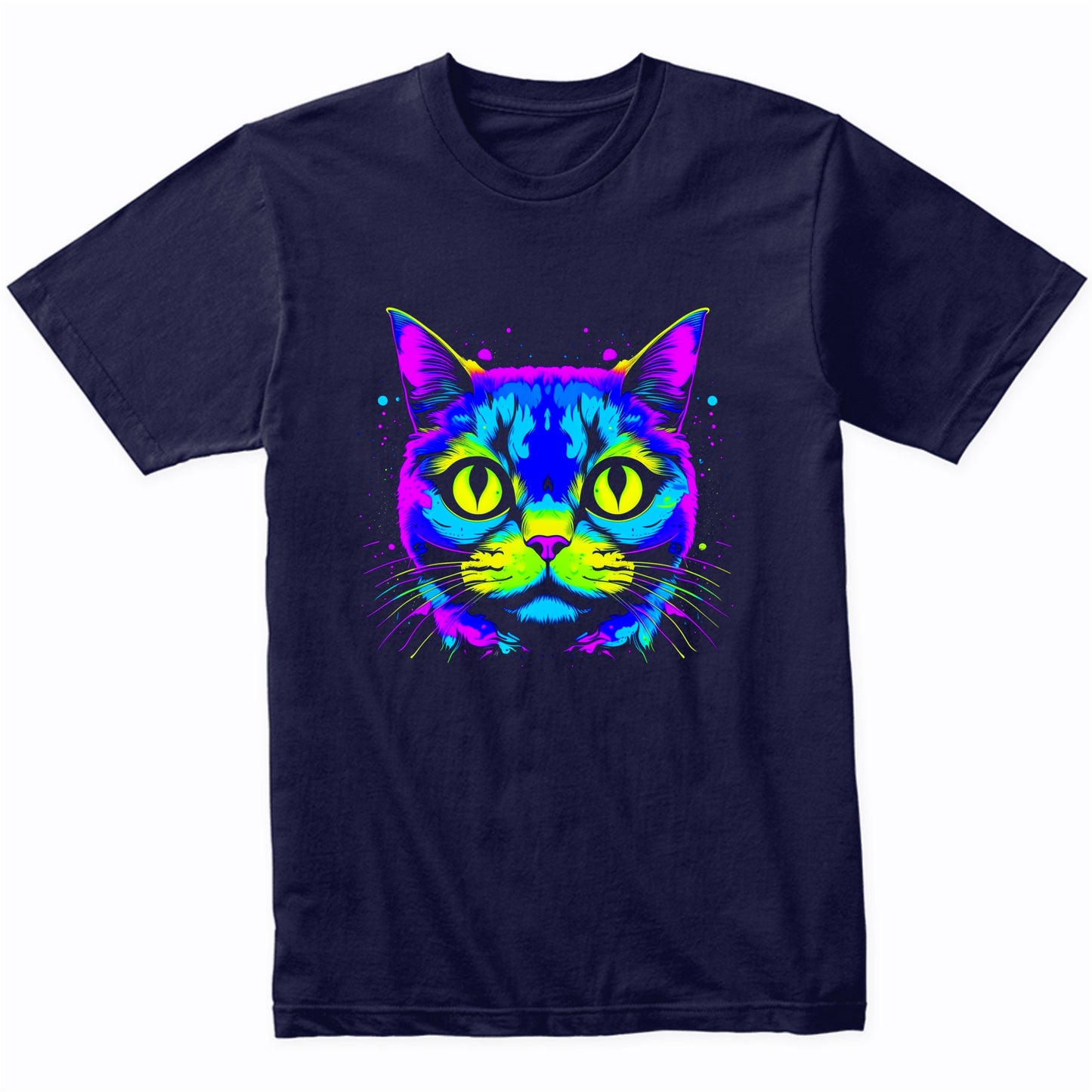 Colorful Bright Scottish Fold Vibrant Psychedelic Cat Art T-Shirt