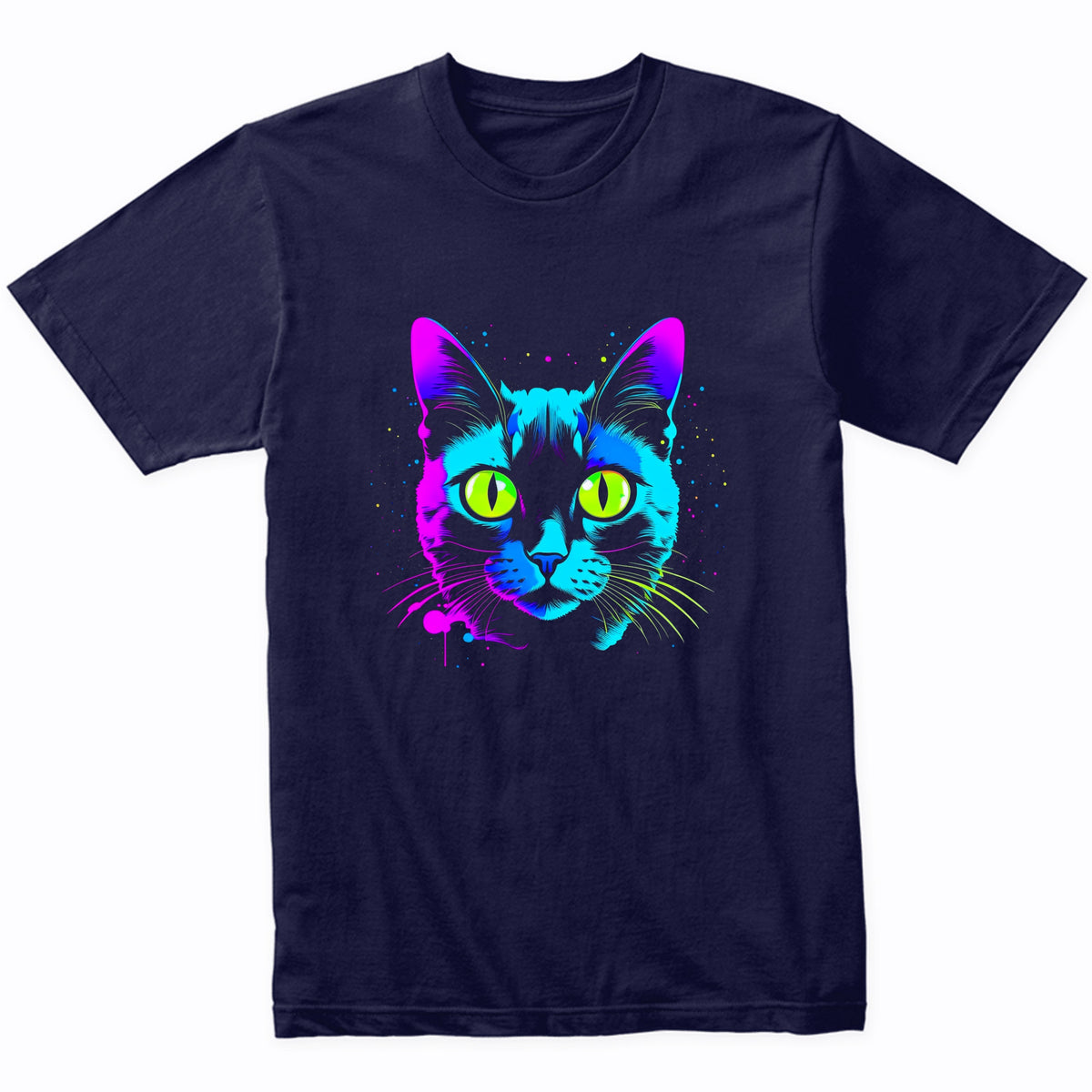 Colorful Bright Siamese Cat Vibrant Psychedelic Cat Art T-Shirt