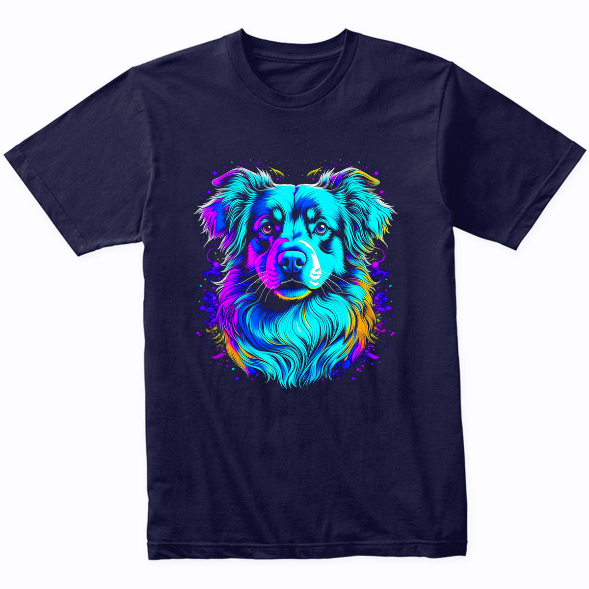 Colorful Bright Aussie Shepherd Vibrant Psychedelic Dog Art T-Shirt