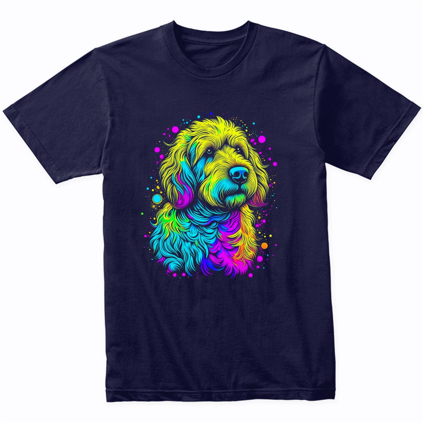 Colorful Bright Goldendoodle Vibrant Psychedelic Dog Art T-Shirt