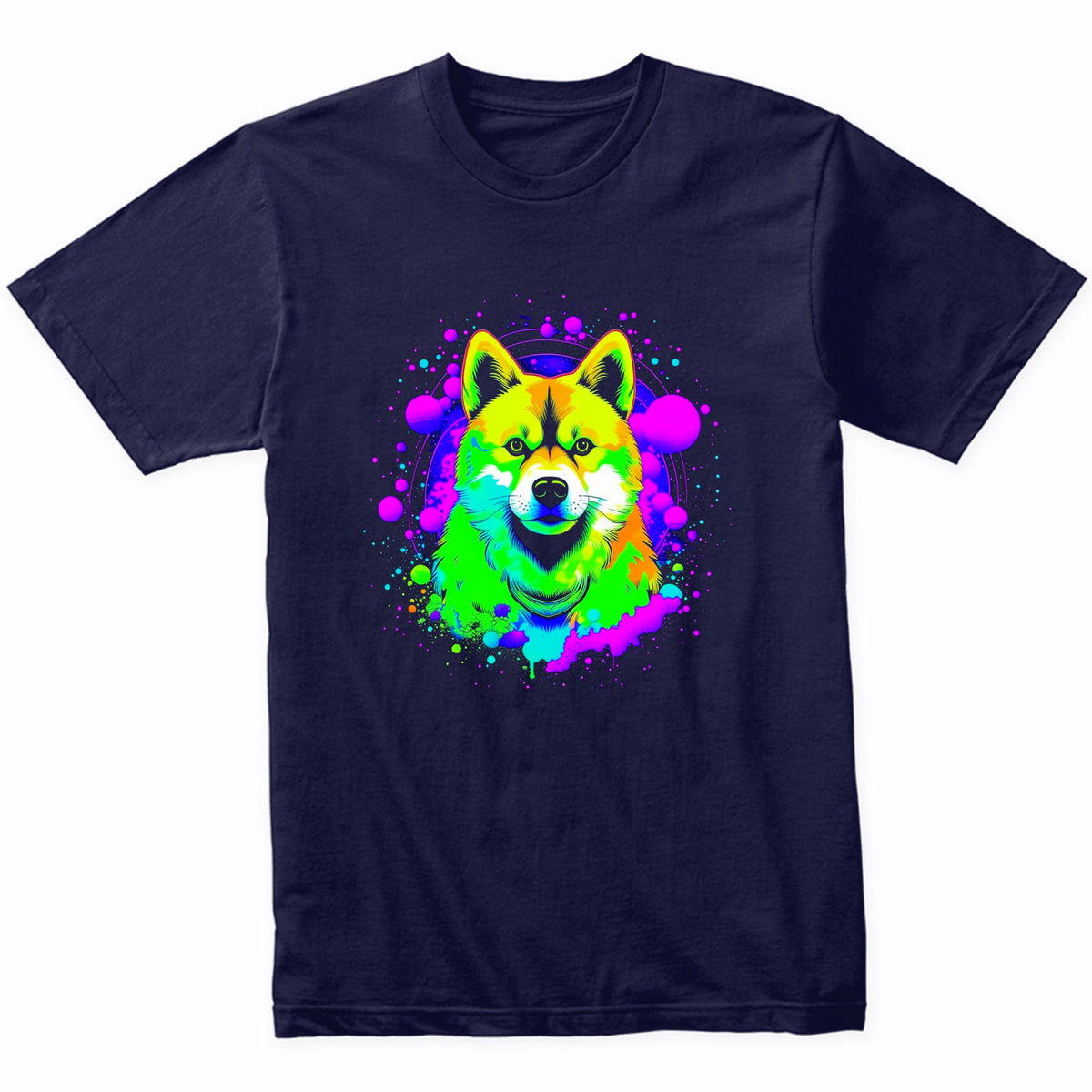 Colorful Bright Shiba Inu Vibrant Psychedelic Dog Art T-Shirt