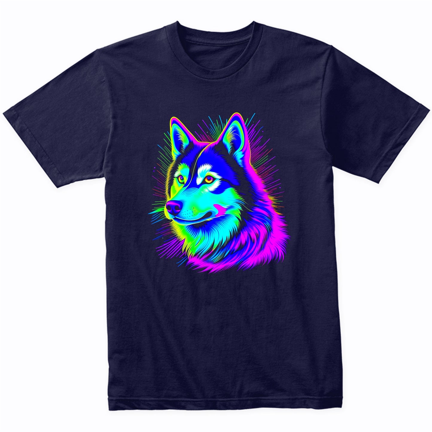 Colorful Bright Siberian Husky Vibrant Psychedelic Dog Art T-Shirt