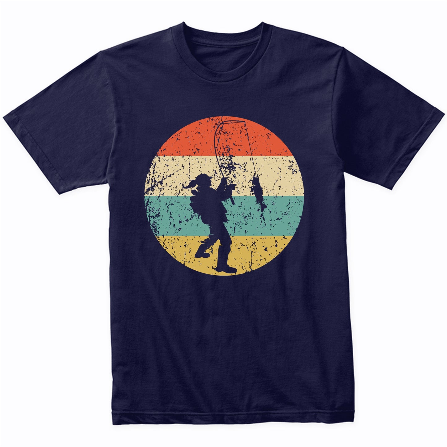 Retro Fisherwoman Female Athlete Fishing Girls Sports T-Shirt