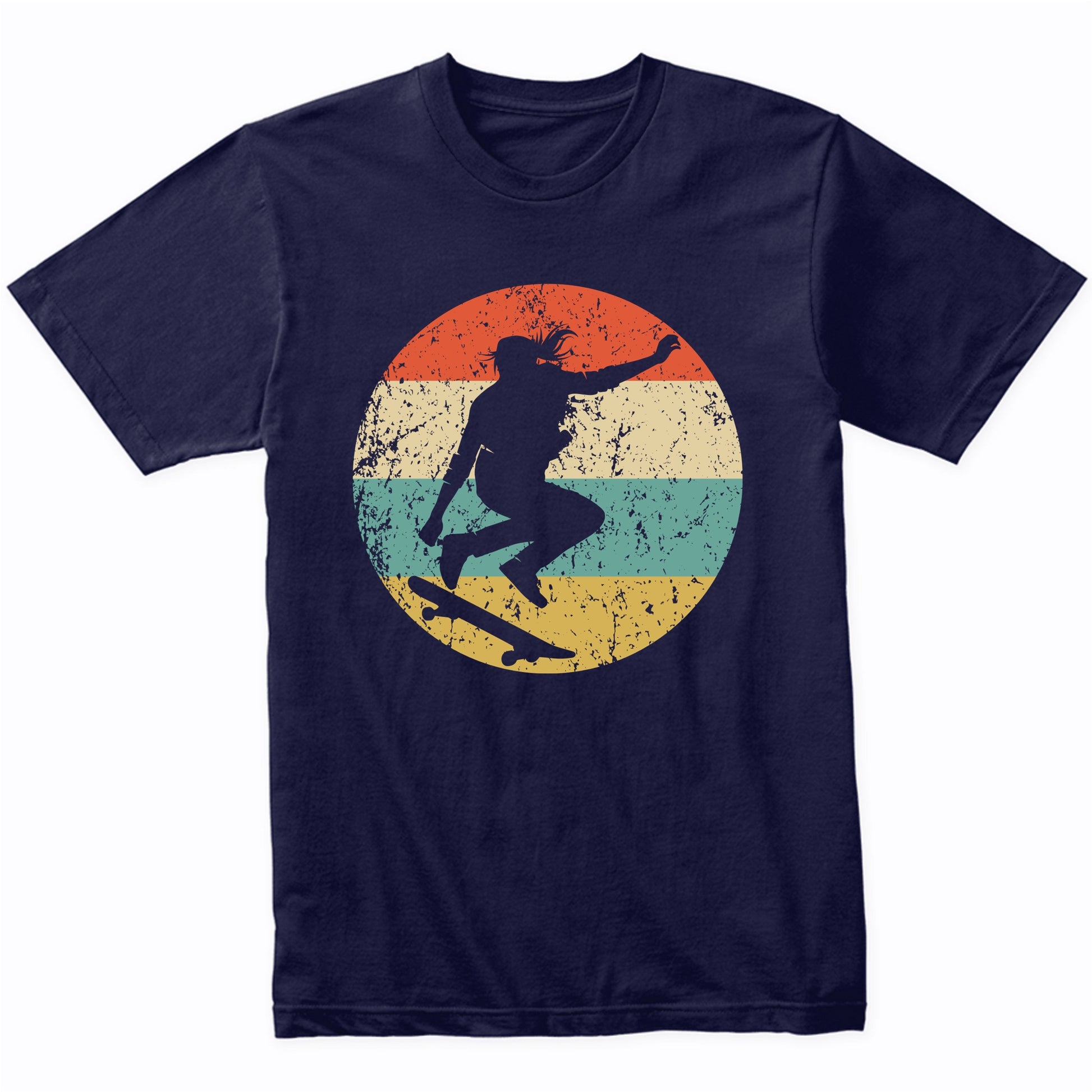 Retro Skateboarder Female Athlete Skateboarding Girls Sports T-Shirt