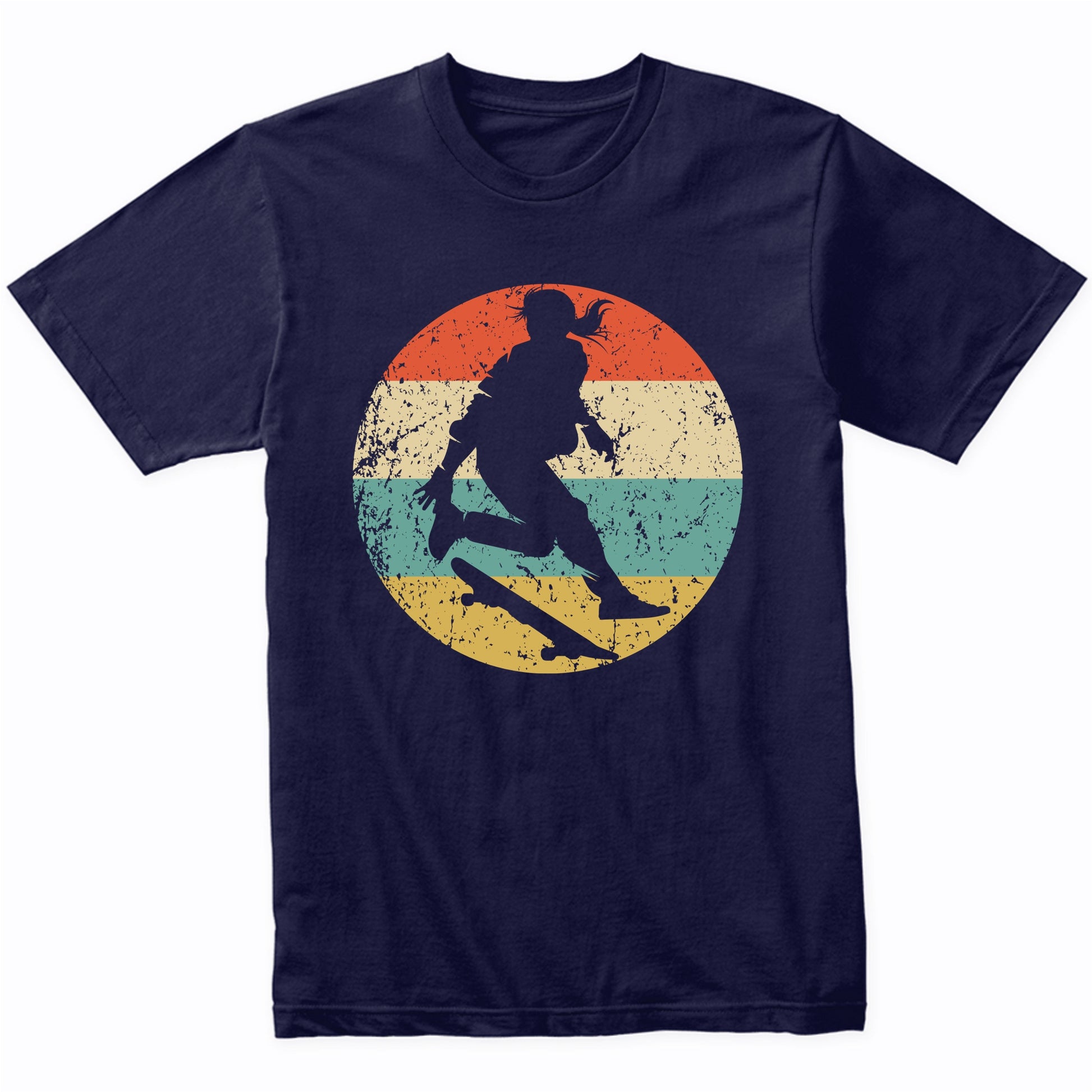 Retro Skateboarder Female Athlete Skateboarding Girls Sports T-Shirt