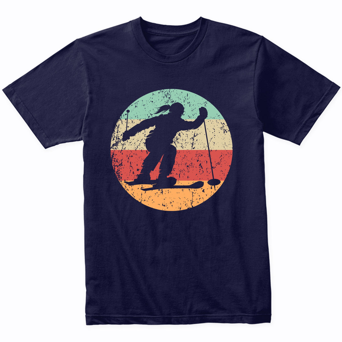 Retro Skier Female Athlete Skiing Girls Sports T-Shirt