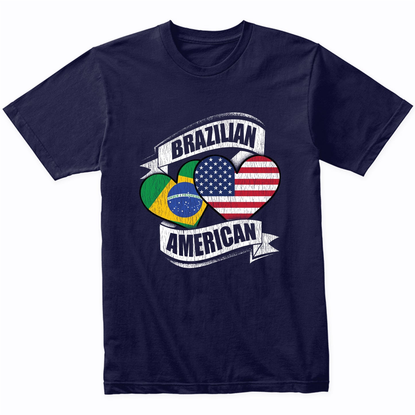 Brazilian American Hearts USA Brazil Flags T-Shirt