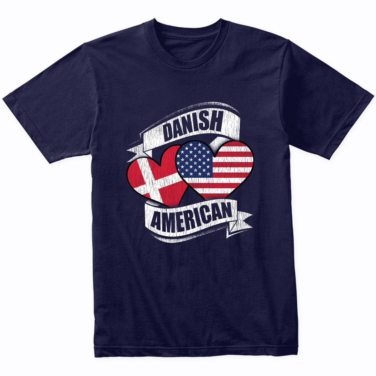 Danish American Hearts USA Denmark Flags T-Shirt