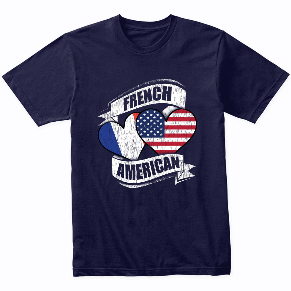 French American Hearts USA France Flags T-Shirt