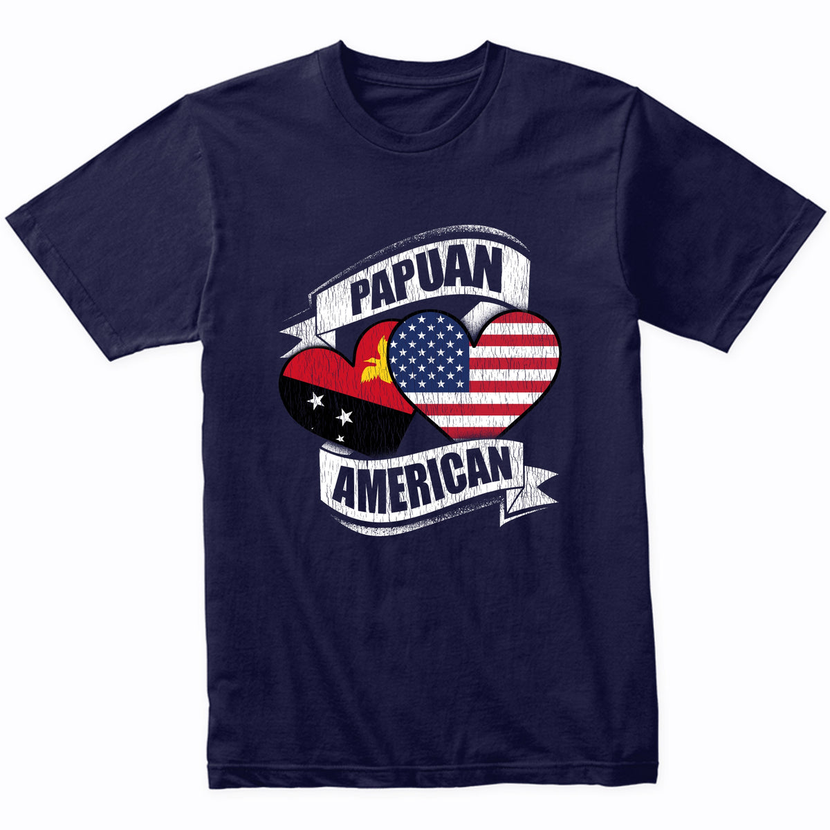 Papuan American Hearts USA Papua New Guinea Flags T-Shirt