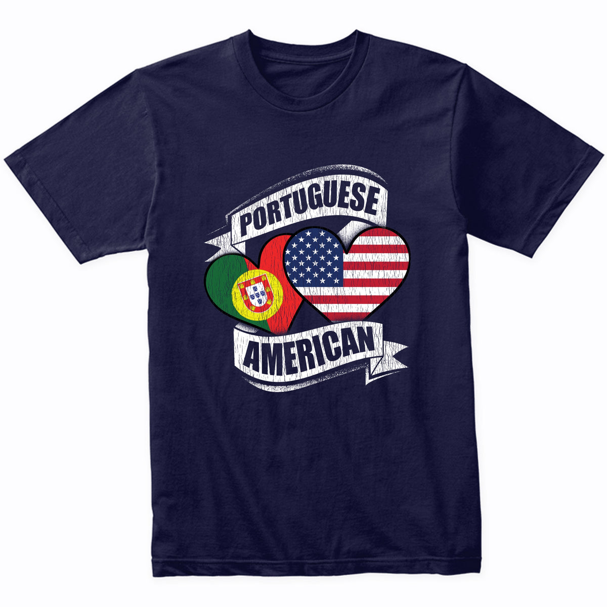 Portuguese American Hearts USA Portugal Flags T-Shirt