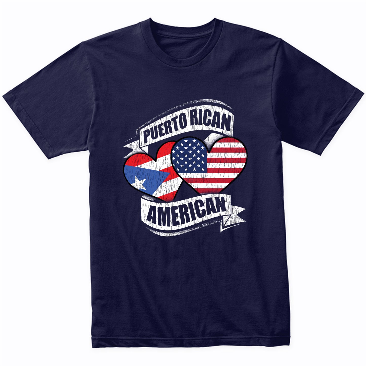Puerto Rican American Hearts USA Puerto Rico Flags T-Shirt