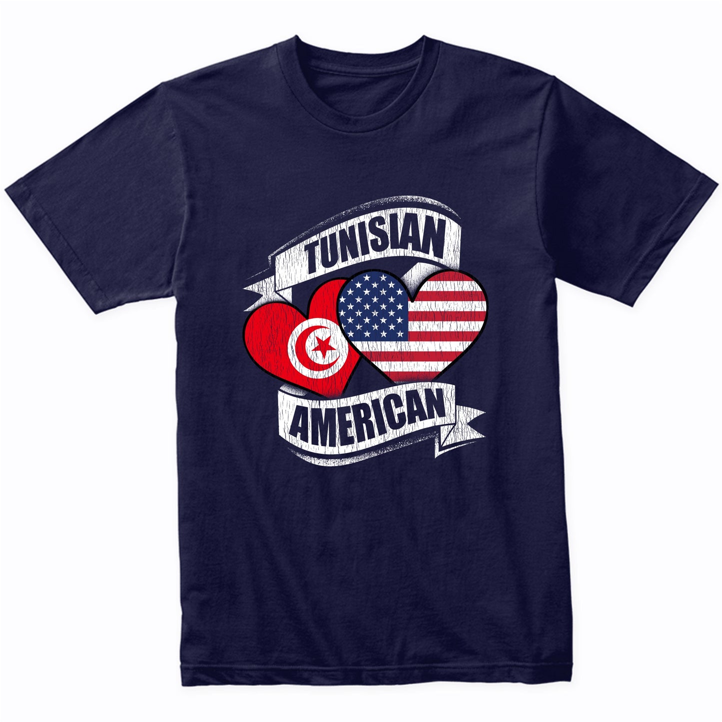 Tunisian American Hearts USA Tunisia Flags T-Shirt