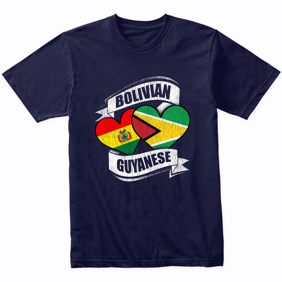 Bolivian Guyanese Hearts Bolivia Guyana Flags T-Shirt