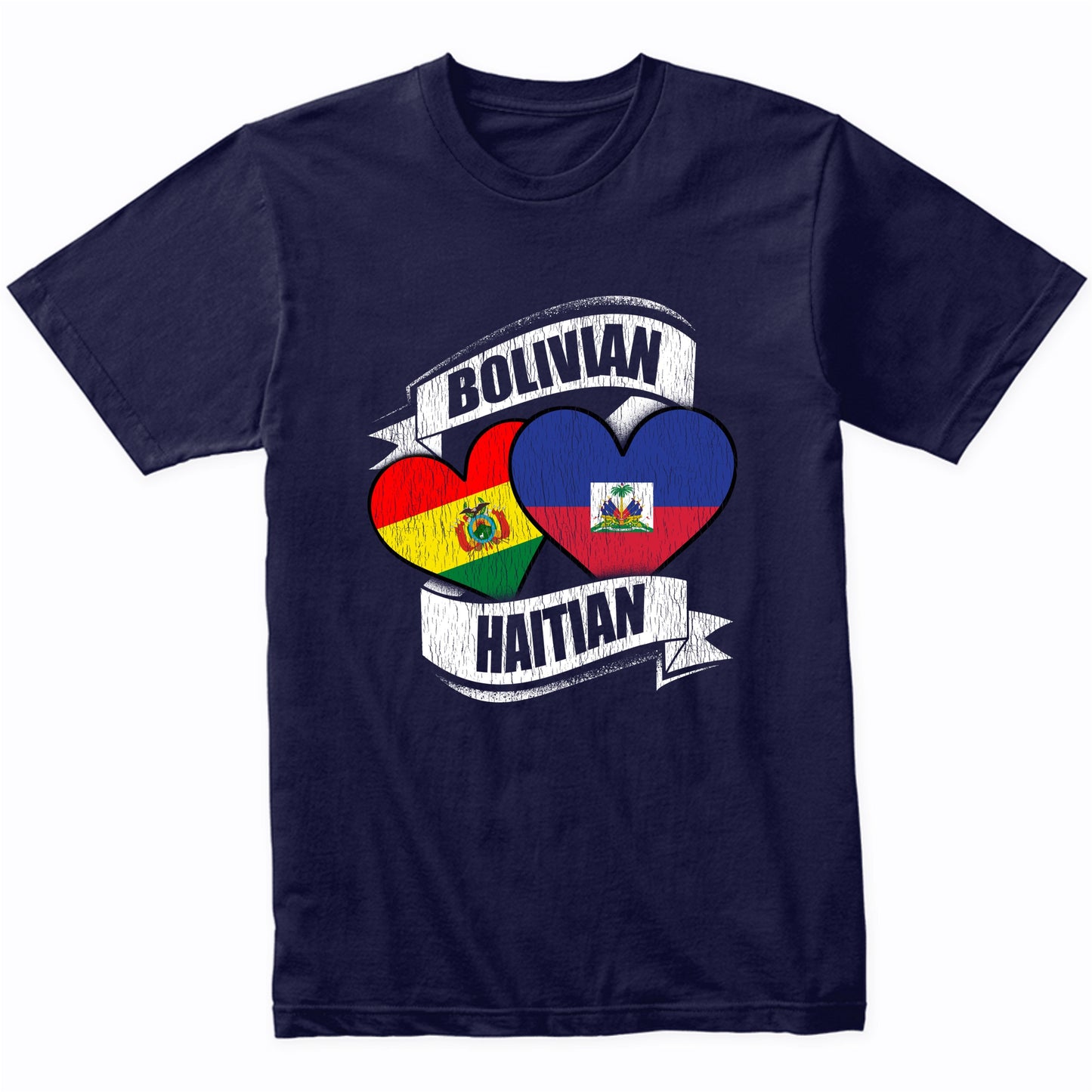 Bolivian Haitian Hearts Bolivia Haiti Flags T-Shirt