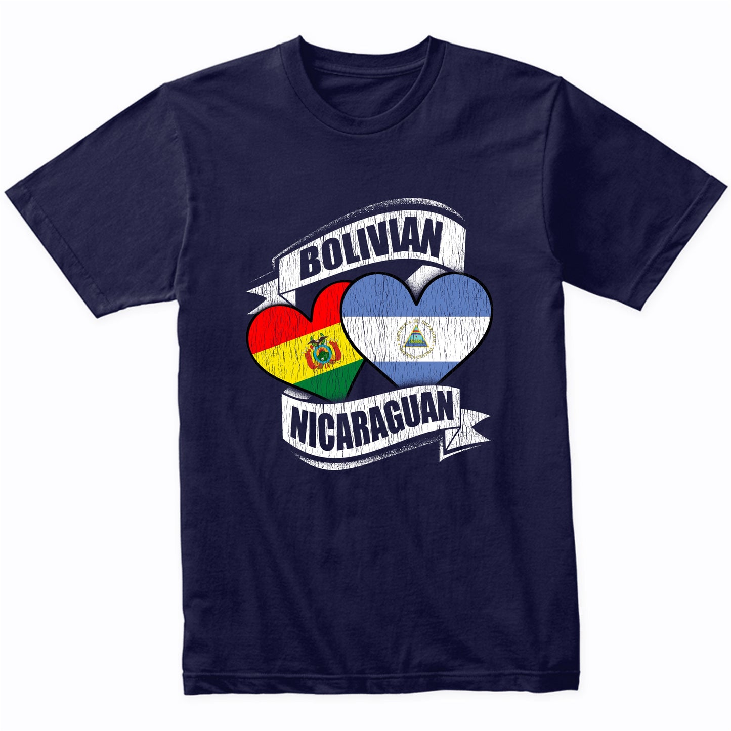 Bolivian Nicaraguan Hearts Bolivia Nicaragua Flags T-Shirt