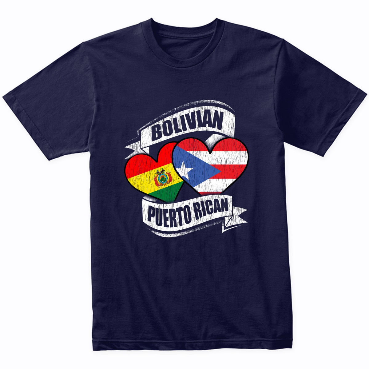 Bolivian Puerto Rican Hearts Bolivia Puerto Rico Flags T-Shirt