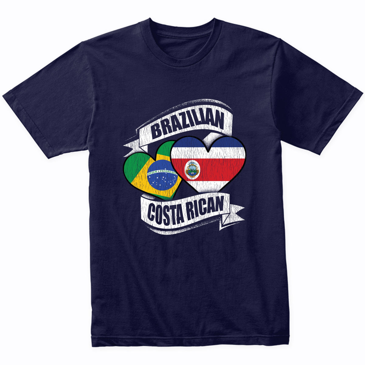 Brazilian Costa Rican Hearts Brazil Costa Rica Flags T-Shirt