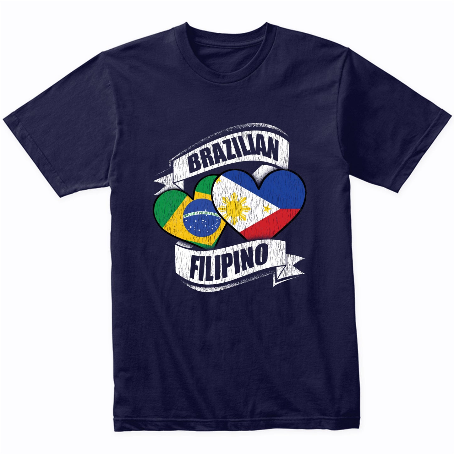 Brazilian Filipino Hearts Brazil Philippines Flags T-Shirt