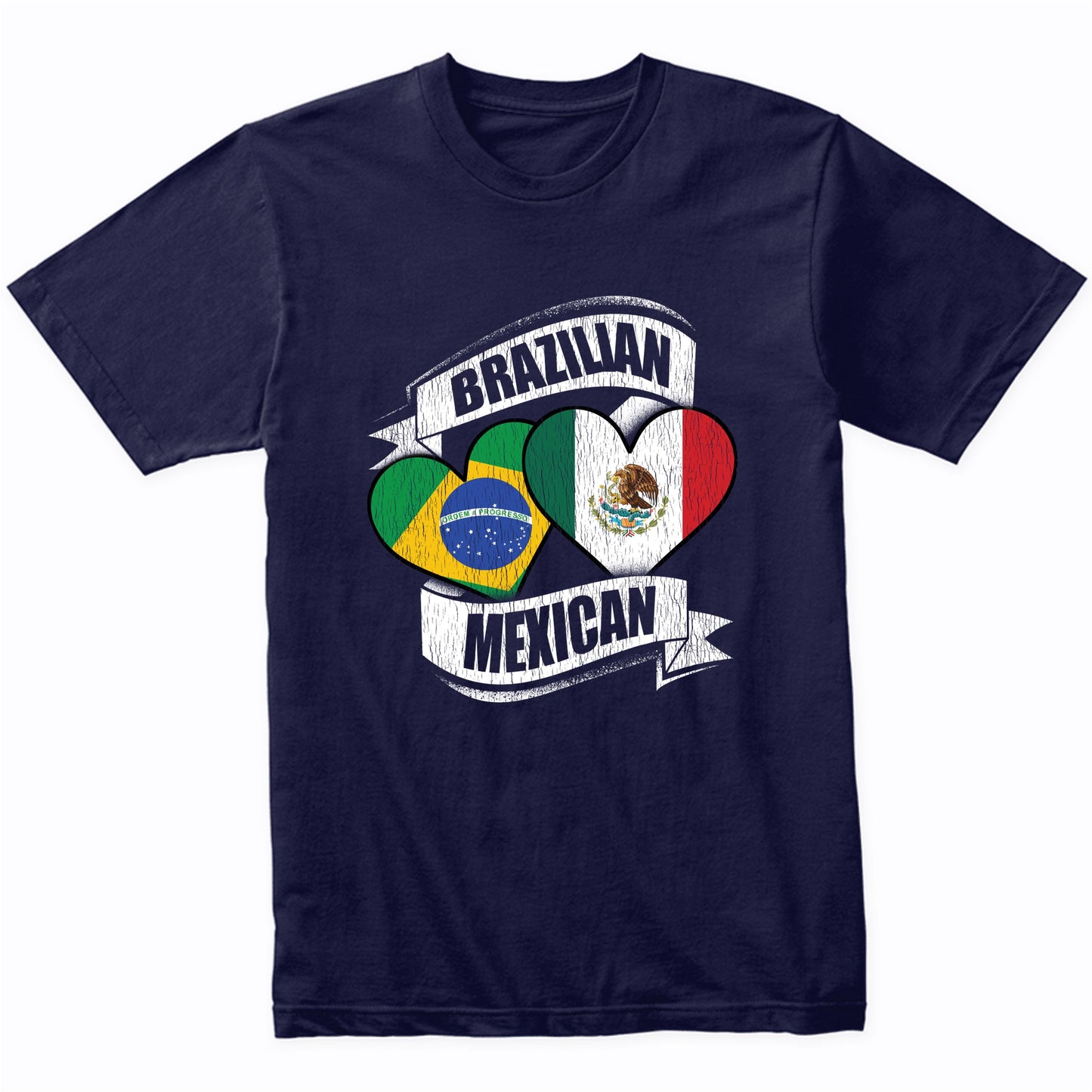 Brazilian Mexican Hearts Brazil Mexico Flags T-Shirt