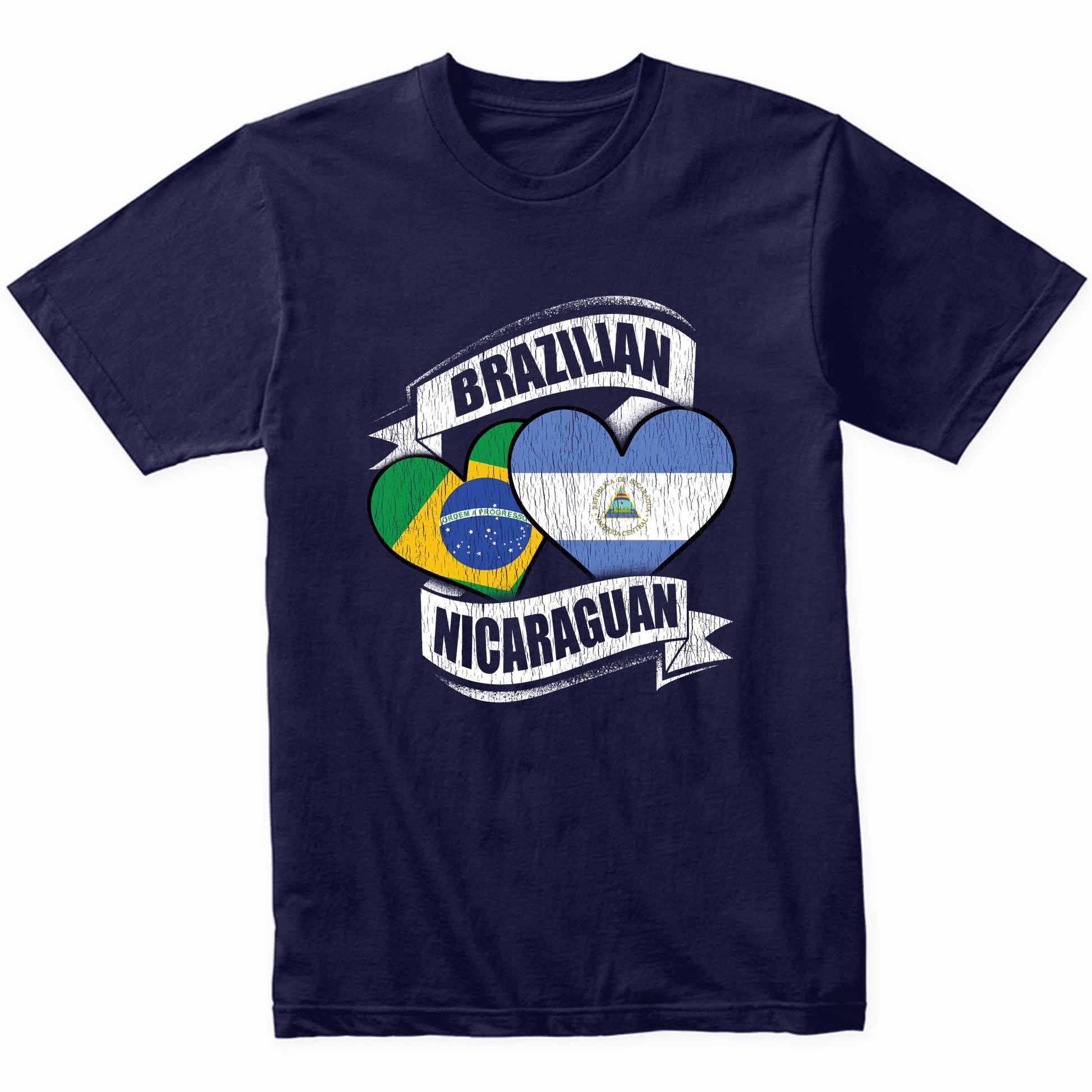 Brazilian Nicaraguan Hearts Brazil Nicaragua Flags T-Shirt