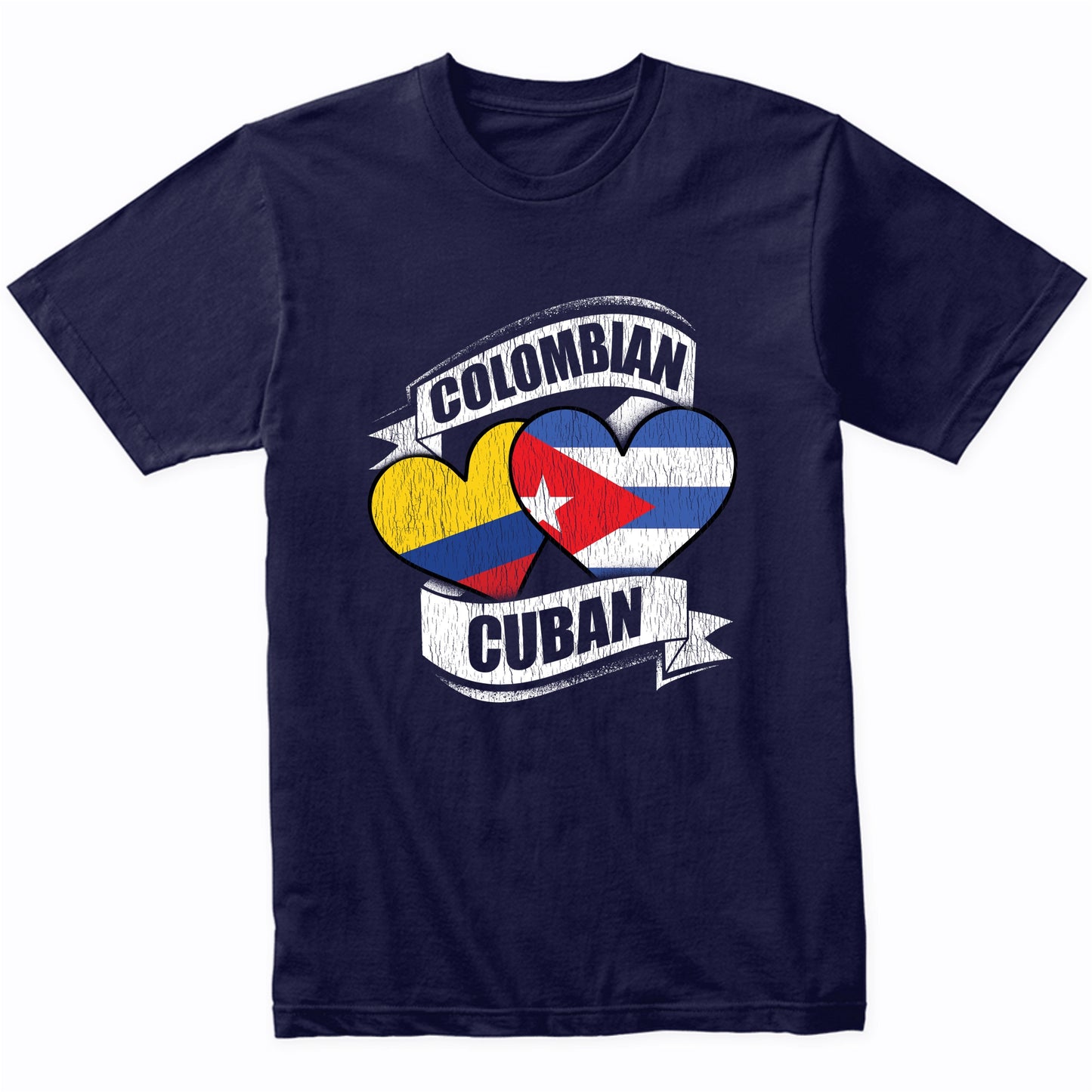 Colombian Cuban Hearts Colombia Cuba Flags T-Shirt