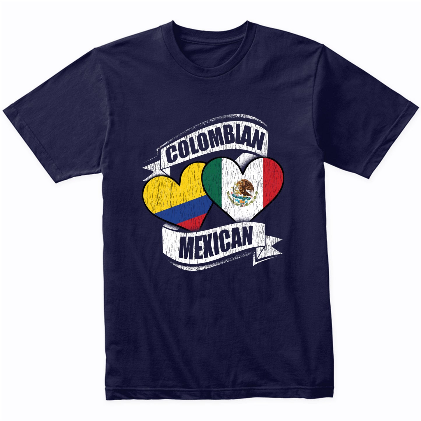 Colombian Mexican Hearts Colombia Mexico Flags T-Shirt