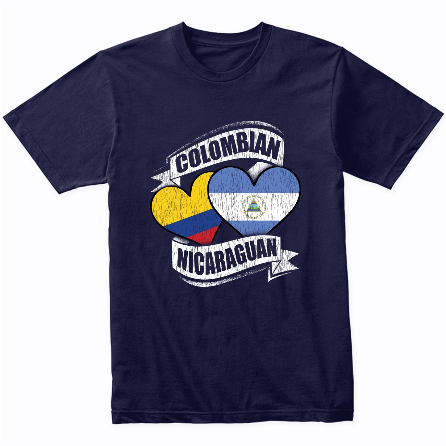 Colombian Nicaraguan Hearts Colombia Nicaragua Flags T-Shirt