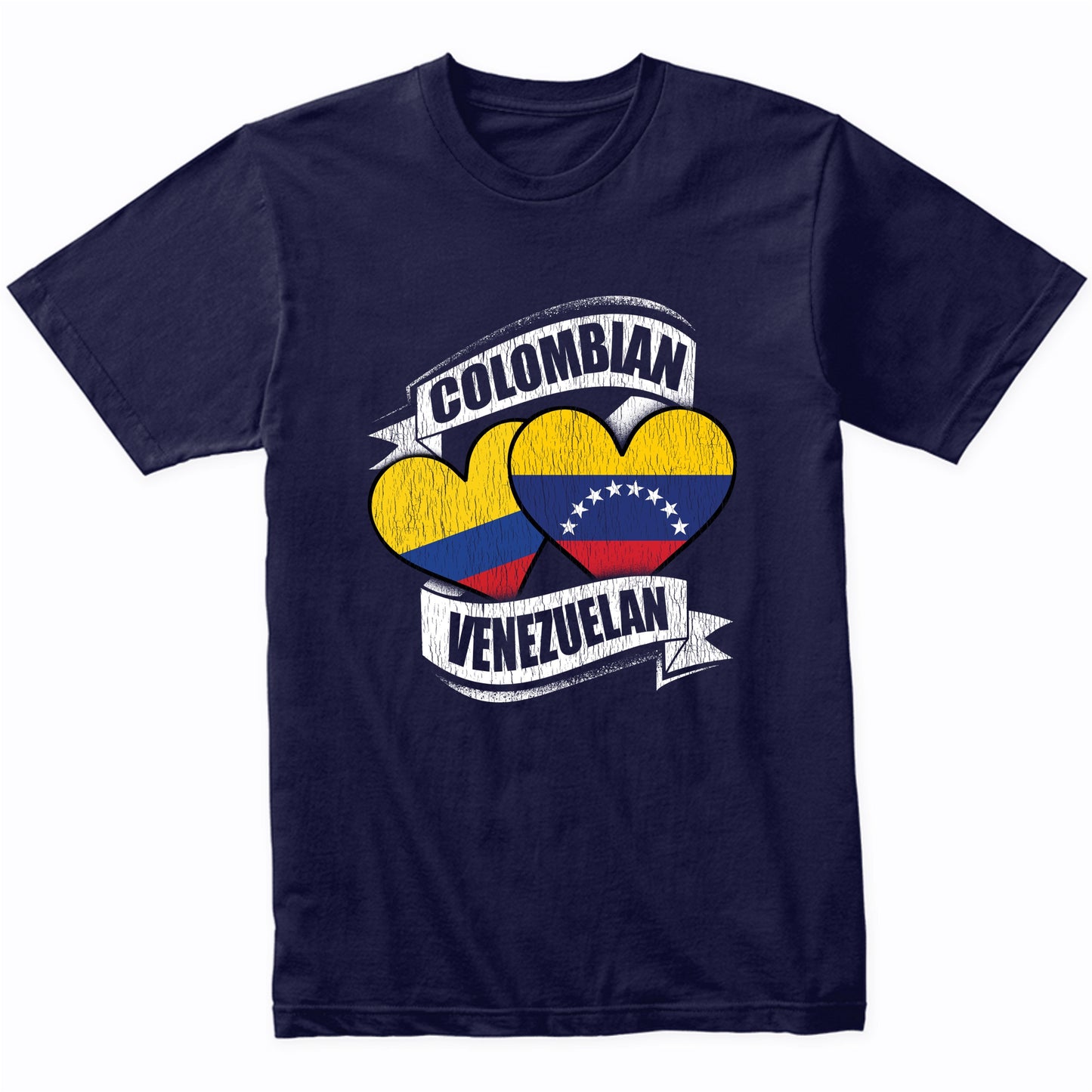 Colombian Venezuelan Hearts Colombia Venezuela Flags T-Shirt