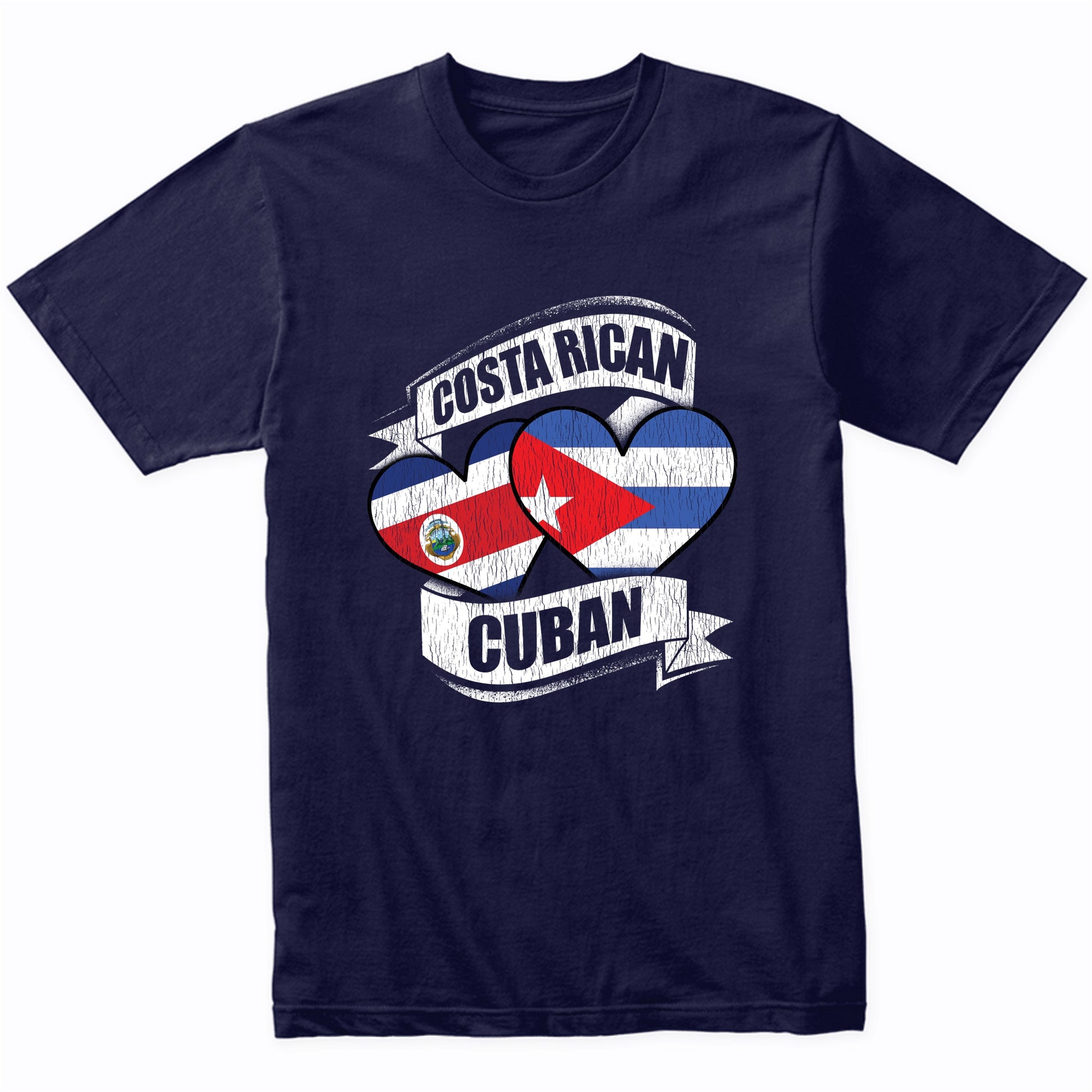 Costa Rican Cuban Hearts Costa Rica Cuba Flags T-Shirt