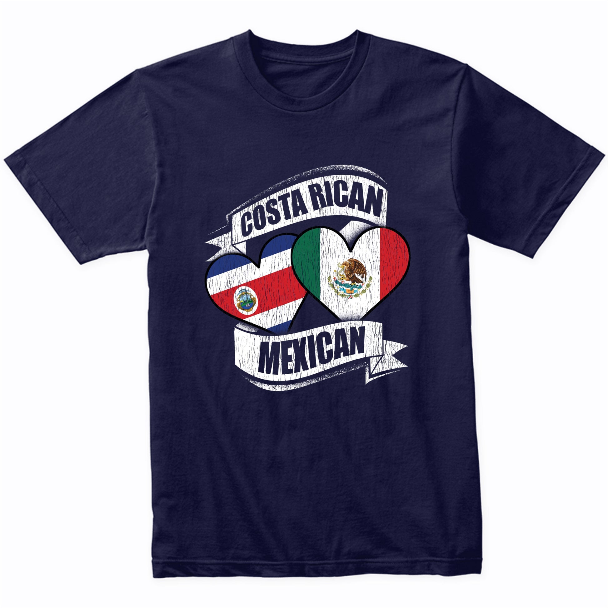 Costa Rican Mexican Hearts Costa Rica Mexico Flags T-Shirt