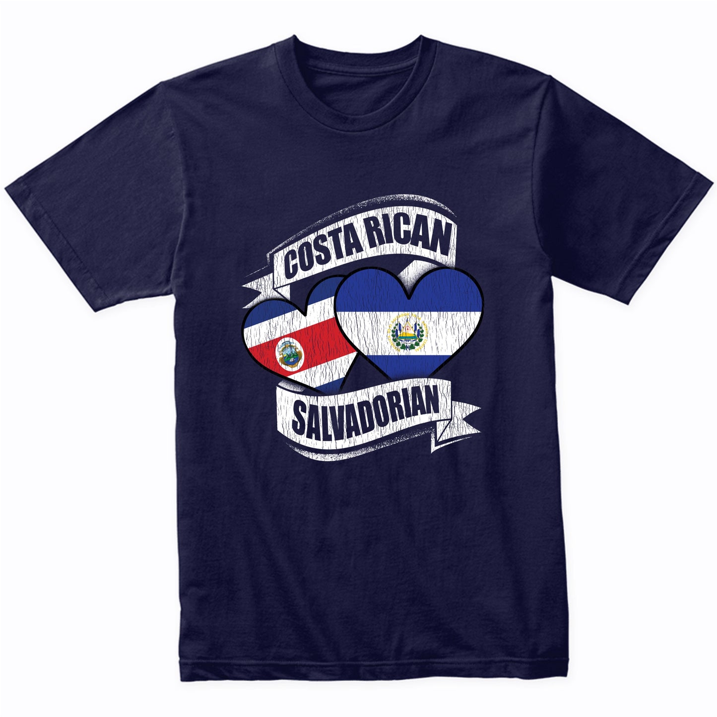 Costa Rican Salvadorian Hearts Costa Rica El Salvador Flags T-Shirt