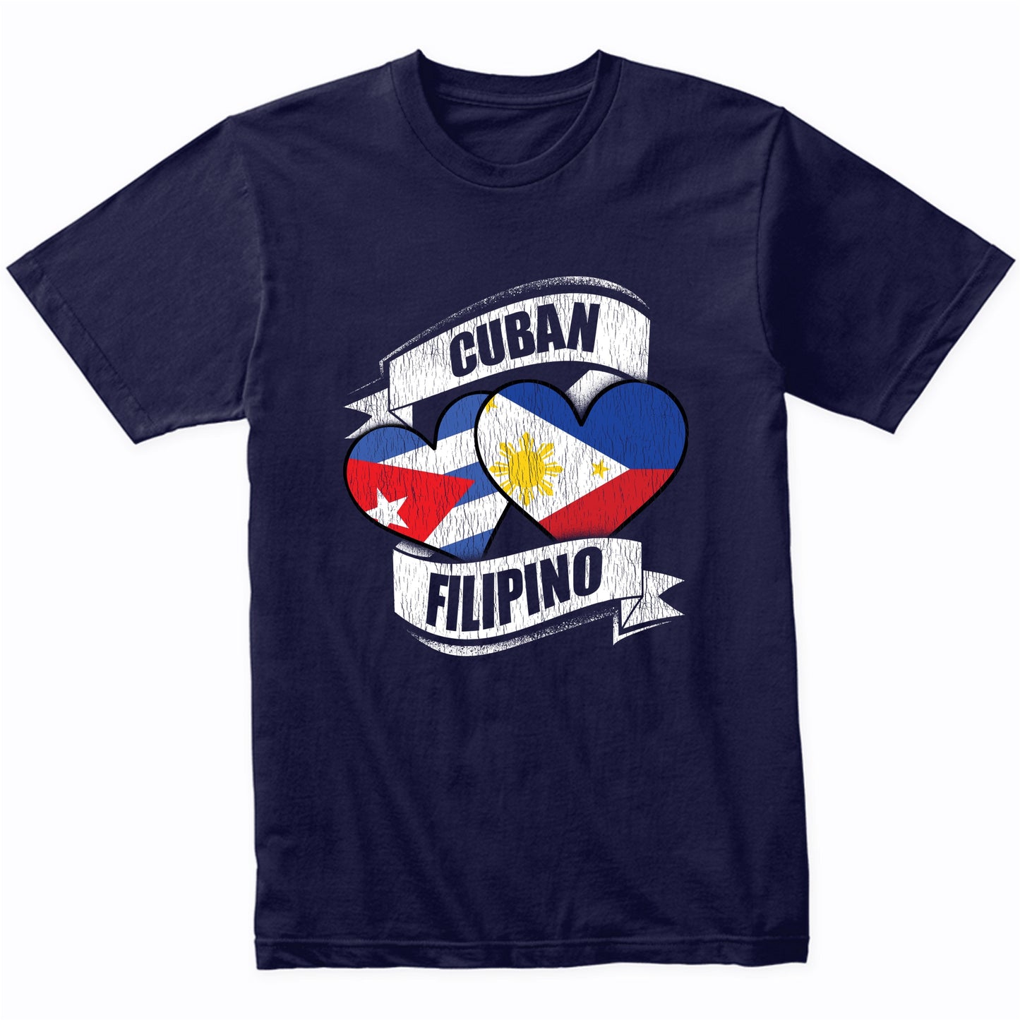 Cuban Filipino Hearts Cuba Philippines Flags T-Shirt