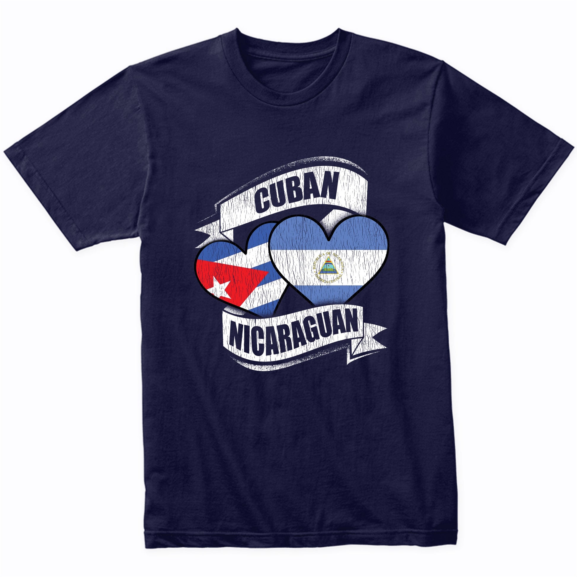 Cuban Nicaraguan Hearts Cuba Nicaragua Flags T-Shirt