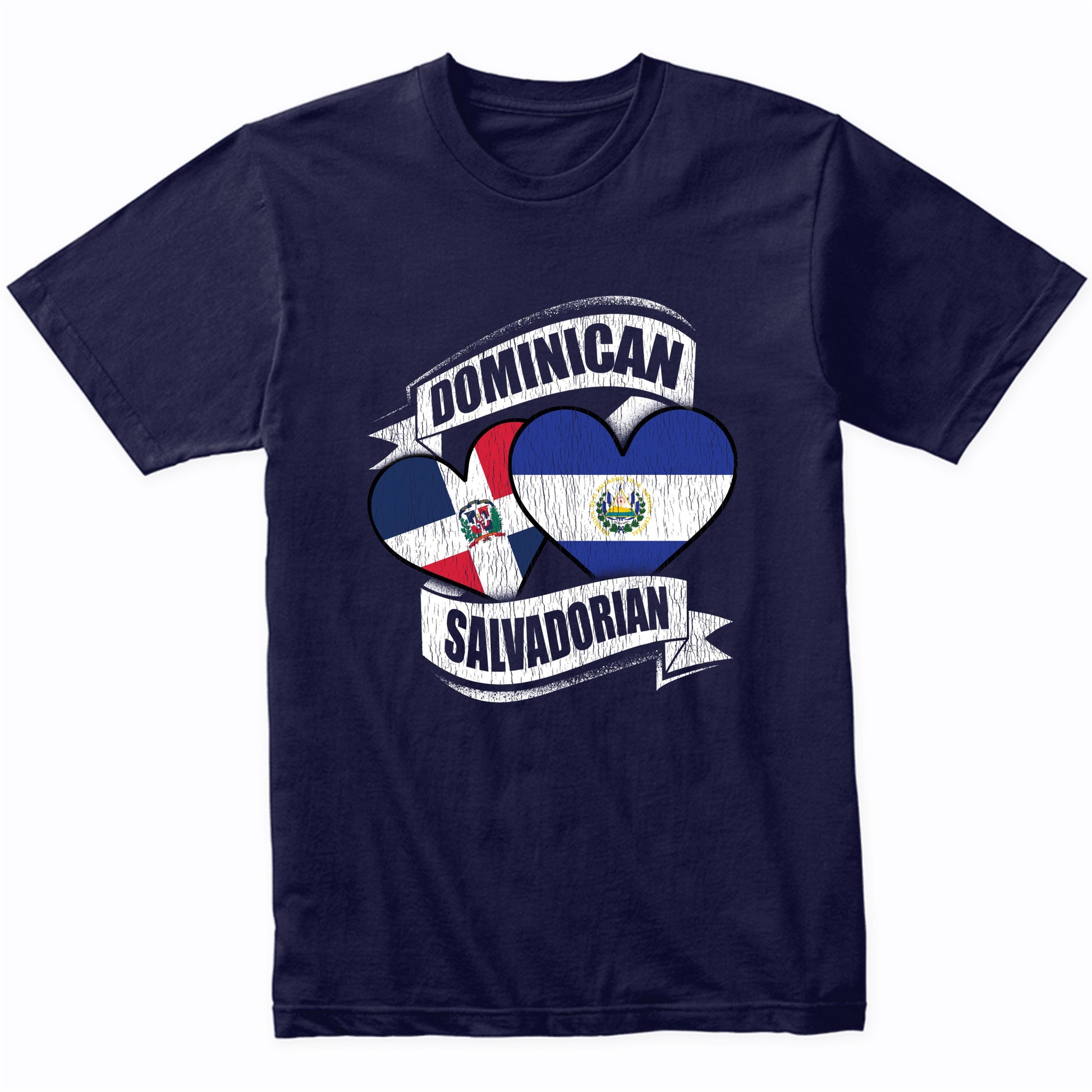 Dominican Salvadorian Hearts Dominican El Salvador Flags T-Shirt