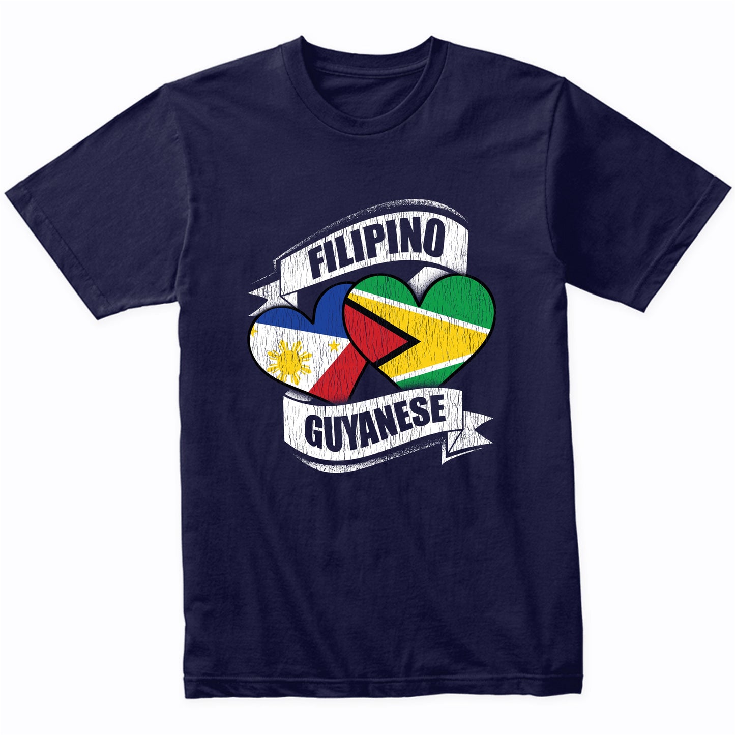 Filipino Guyanese Hearts Philippines Guyana Flags T-Shirt