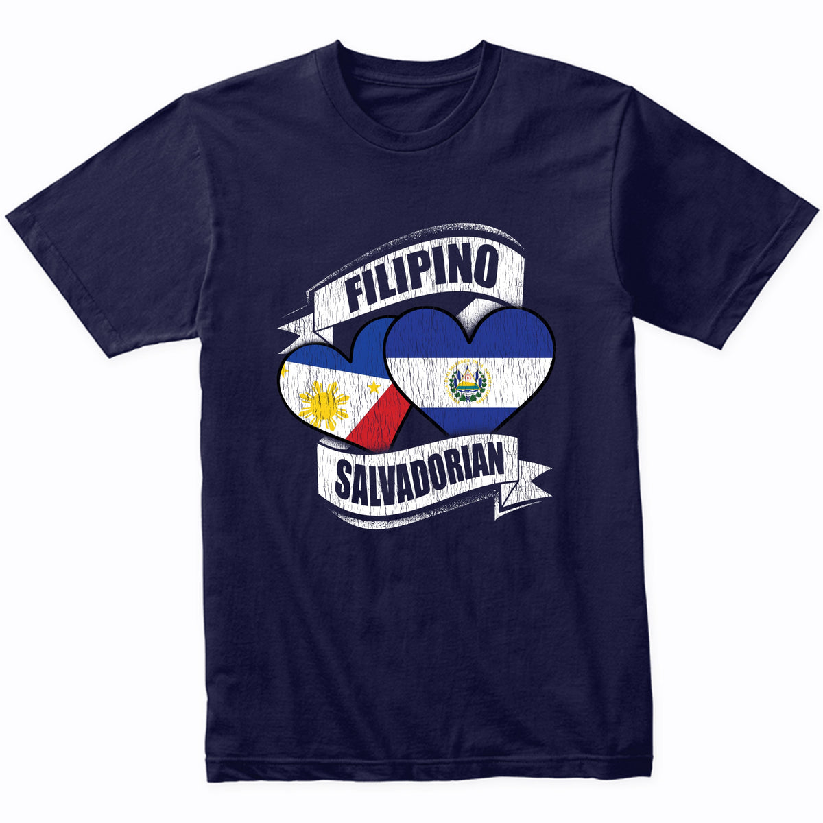 Filipino Salvadorian Hearts Philippines El Salvador Flags T-Shirt