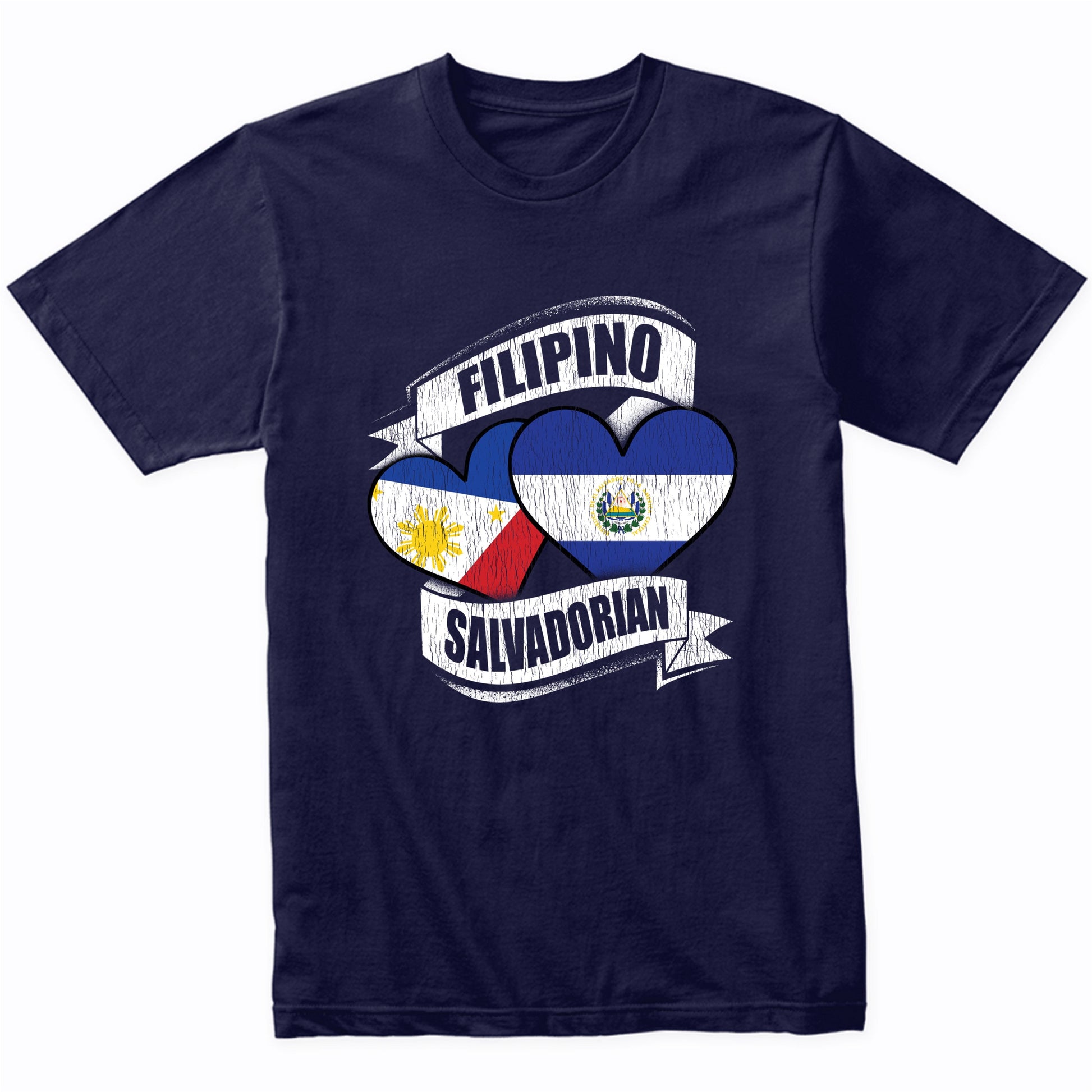 Filipino Salvadorian Hearts Philippines El Salvador Flags T-shirt 