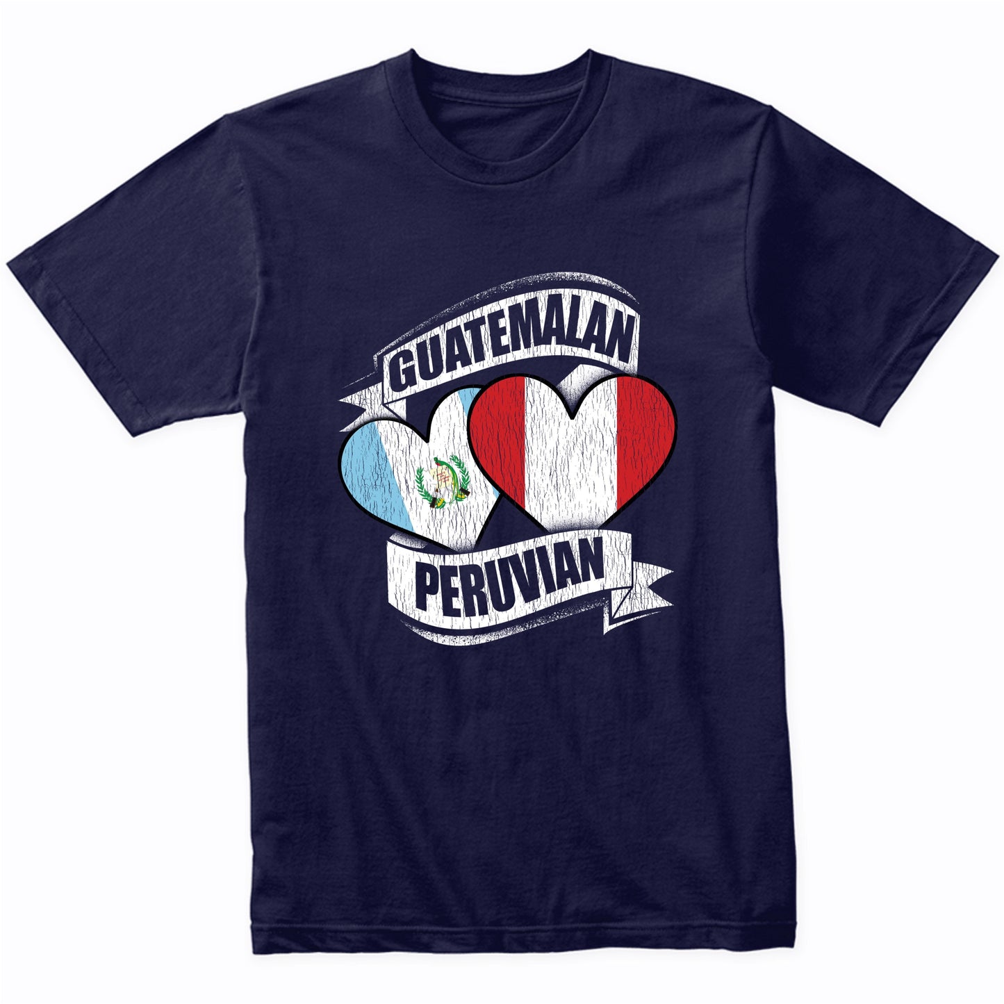 Guatemalan Peruvian Hearts Guatemala Peru Flags T-Shirt