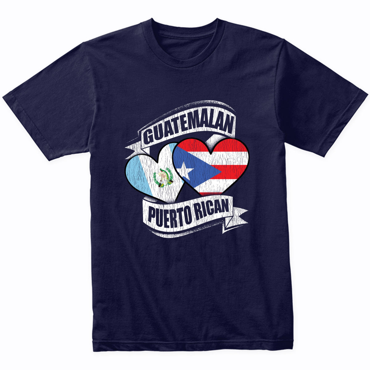 Guatemalan Puerto Rican Hearts Guatemala Puerto Rico Flags T-Shirt